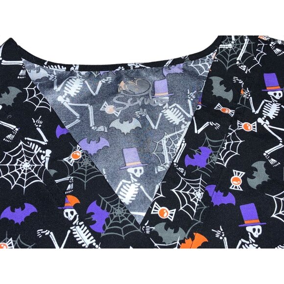 Halloween Scrub Top Skeletons, Spider Webs, Bats Size M - Picture 5 of 9